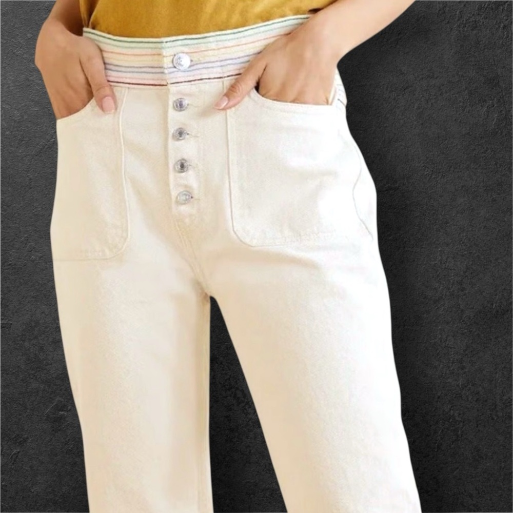 Re/Done x Blanca Miró Ivory Jeans Size 31 with Rainbow Striped Details